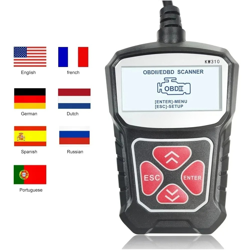Car Diagnostic Tool - KW310 OBD2自動車診断スキャナーツール、自動車用ODB2 OBD 2スキャナーコードリーダー（ロシア製自動車ツール付き）、ELM 327 V1