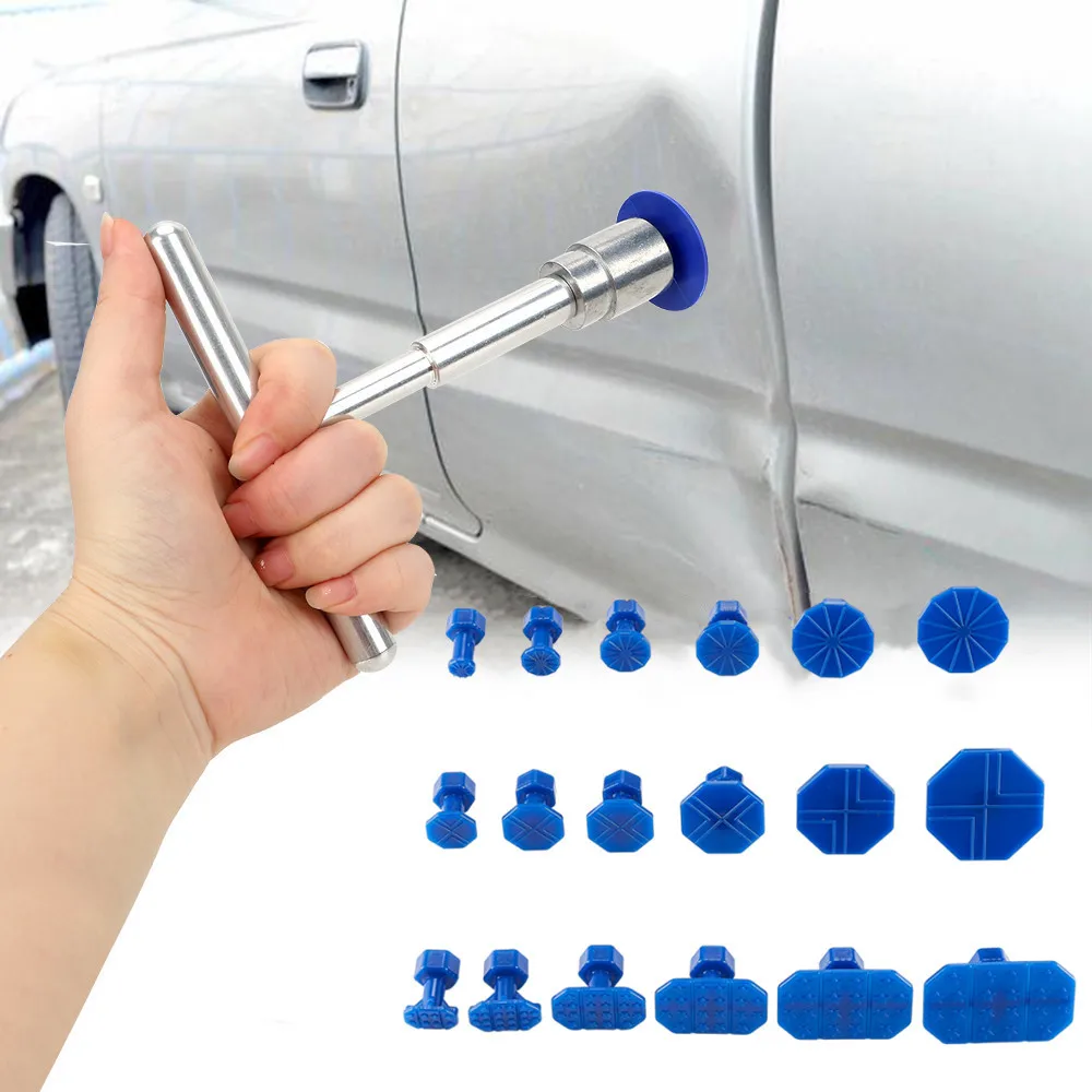 Car Repair Tools - 車のへこみ修理用プーラー、18個のプラスチック製接着タブ付きの車用修理工具セット。プラスチック製のハンドルが付いた、あらゆる車種に対応する汎用型へこみ除去ツール。