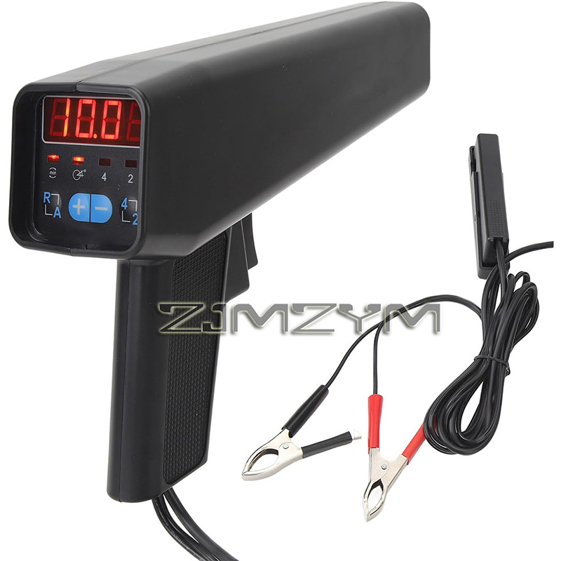 Timing Light Gun - 12V デジタル点火タイミングライト誘導式ガソリンエンジンタイミングライトツール、スライドセンサークリップ付き、車、バイク、船舶用