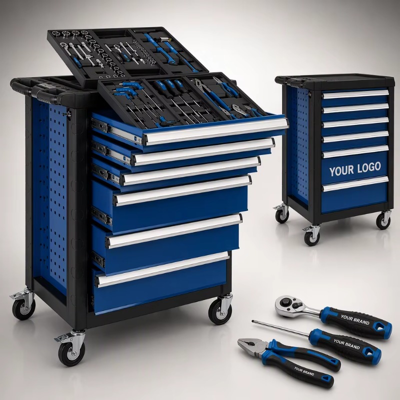頑丈な工具トロリー。70点セットの工具キャビネット。クロムバ - Socket Set のレビューと価格