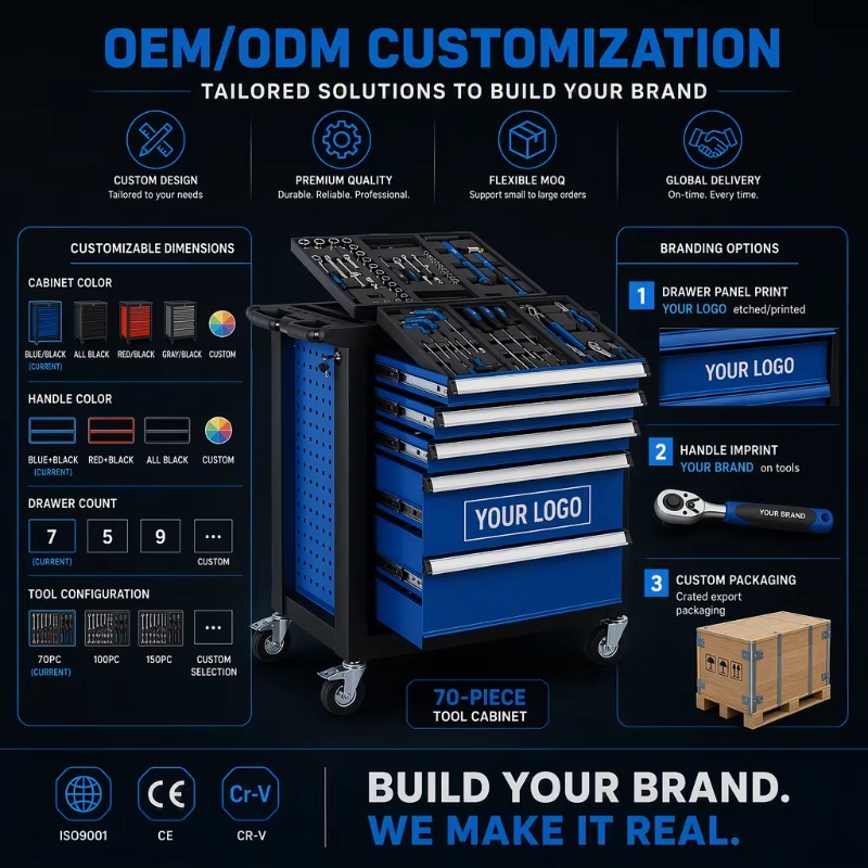 頑丈な工具トロリー。70点セットの工具キャビネット。クロムバ - Socket Set のレビューと価格
